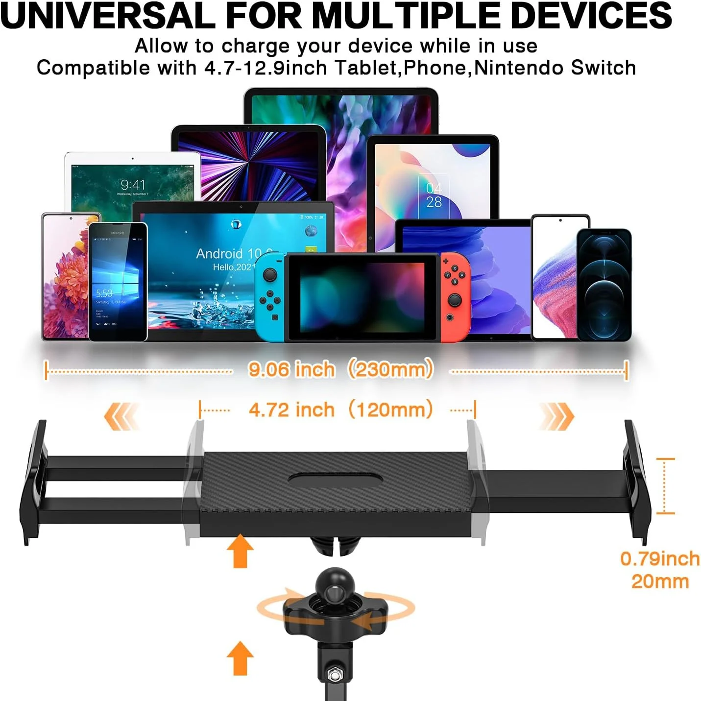 Tablet Holder for Bed, Adjustable iPad Bed Stand with 360° Rotation, 37.6 inches Foldable Aluminum Arm Mount for iPad mini/Air and All 4.7-12.9" Tablet & Smartphones