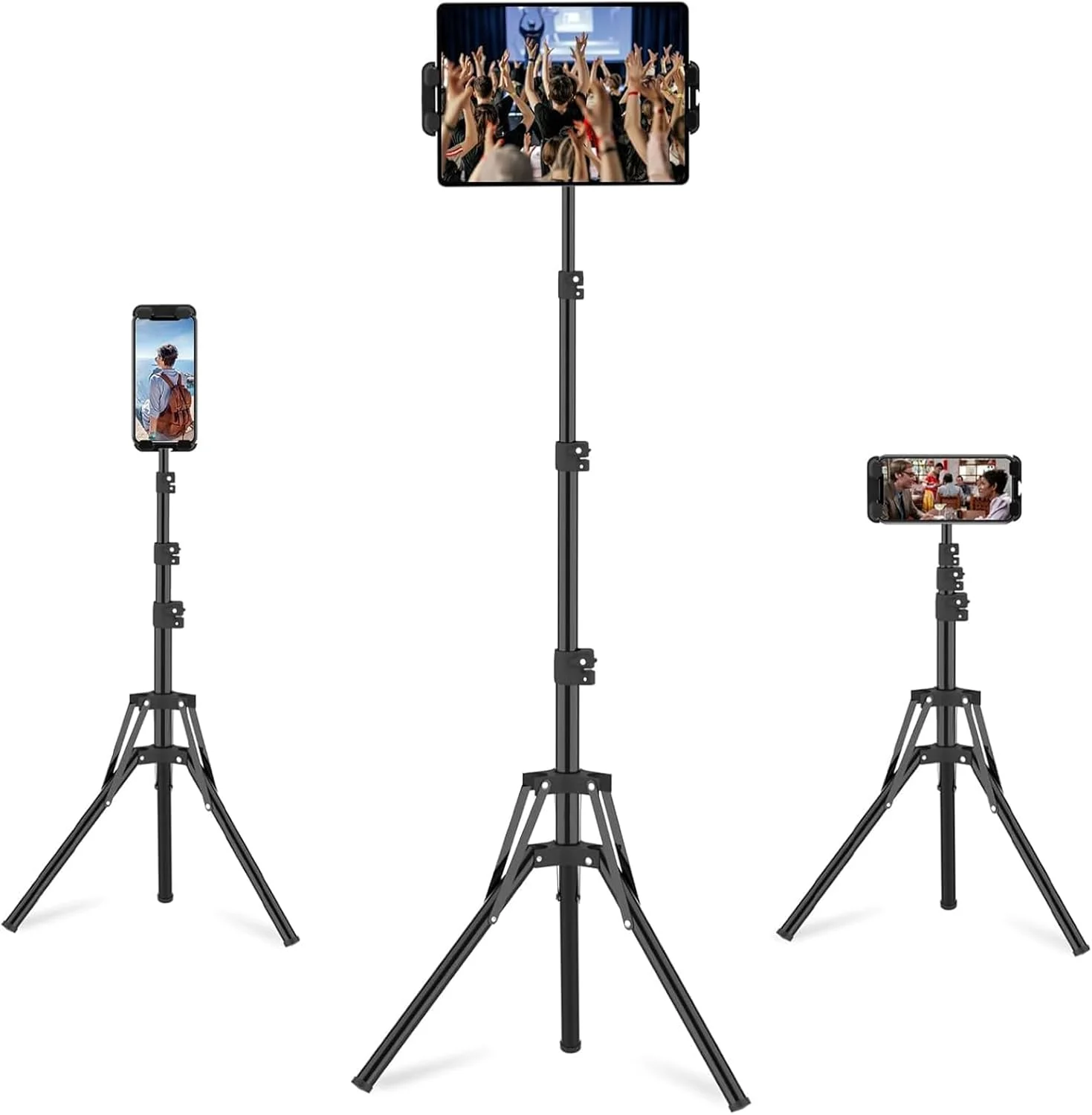 پایه سه پایه آیپد، سه پایه قابل تنظیم ارتفاع 160 سانتی‌متری برای تبلت، پایه نگهدارنده تبلت با قابلیت چرخش 360 درجه برای آیپد مینی/ایر/پرو، تلفن‌های هوشمند و همه دستگاه‌های 4.7 تا 13.5 اینچی