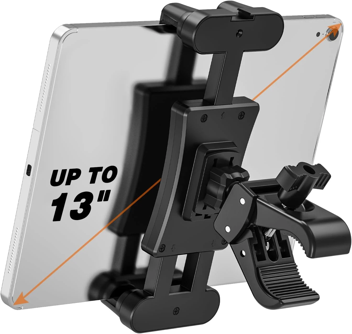 نگهدارنده تبلت دوچرخه ثابت، نگهدارنده آیپد با چرخش 360 درجه برای تردمیل، دوچرخه ثابت، دوچرخه ورزشی، پایه میکروفون، گیره C شکل برای آیپد مینی/ایر/پرو، تلفن های هوشمند و همه دستگاه های 4.7-13 اینچی