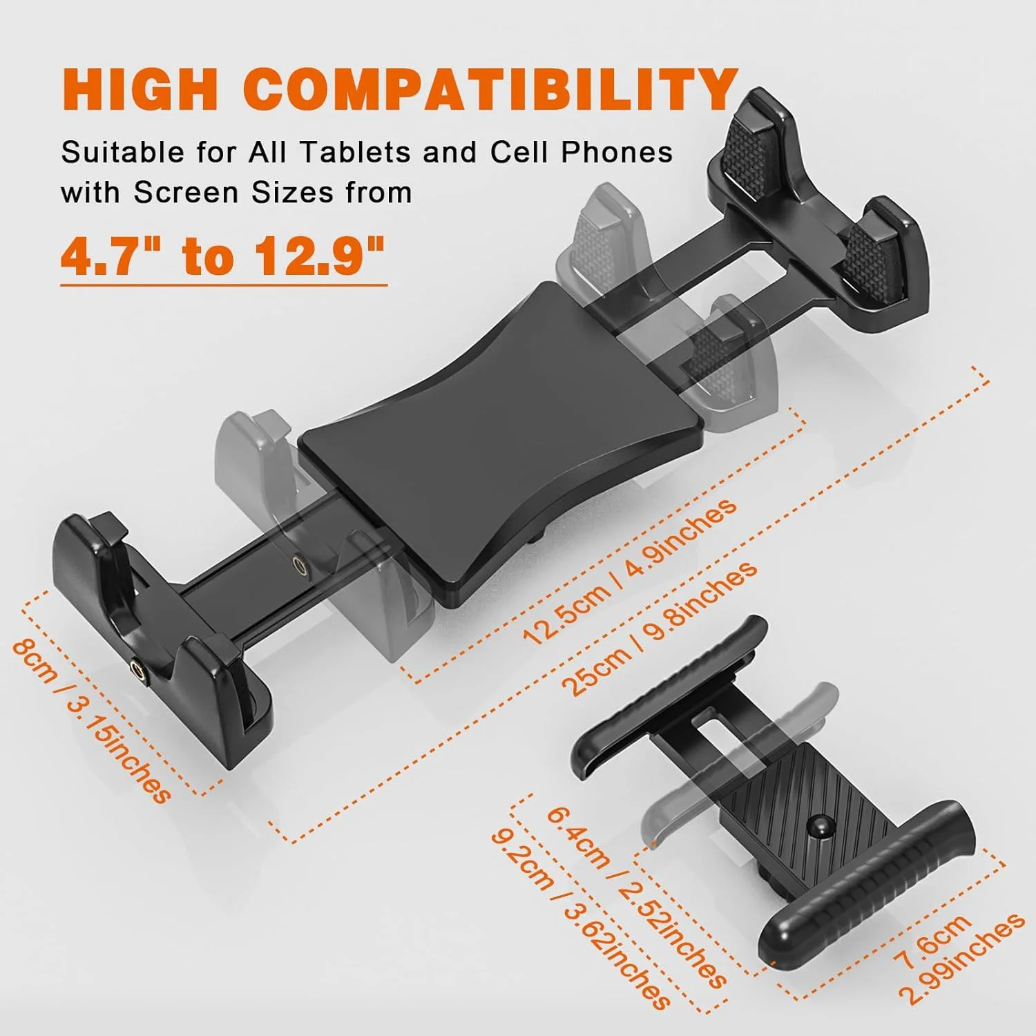 آداپتور اتصال آیپد به سه پایه با سر توپی 1/4 اینچی برای نور حلقه ای ال ای دی، میکروفون و 2 گیره برای آیپد مینی، ایر، تمام تبلت ها و تلفن های هوشمند سبک وزن 4.7-12.9 اینچی