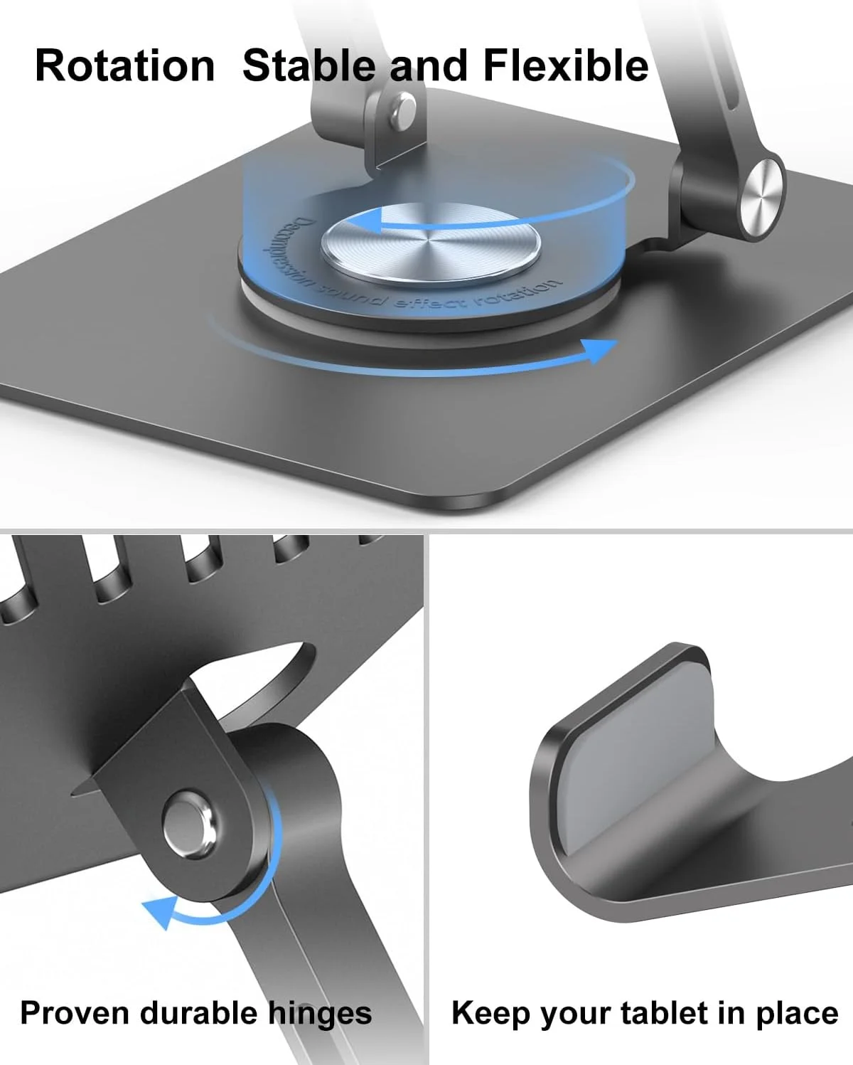 پایه رومیزی چرخان آیپد JUANWE، پایه تبلت آلومینیومی با پایه چرخان 360 درجه، نگهدارنده تبلت قابل تنظیم و تاشو، سازگار با تبلت ها، سوییچ، کیندل، تلفن