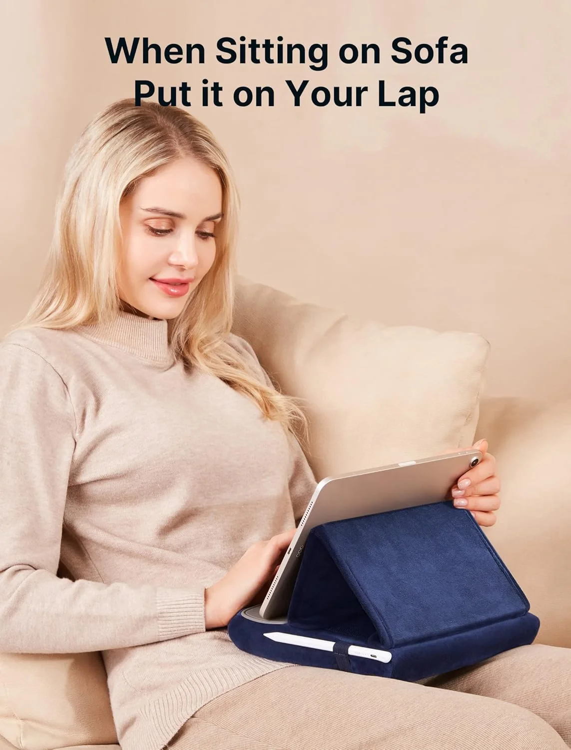 پایه نگهدارنده تبلت JSAUX، استند بالشتی تبلت برای استفاده روی پا، تخت و میز، سازگار با آیپد پرو 11 10.5 9.7 10.2 ایر مینی، کیندل، تبلت ها، تلفن ها، کتابخوان های الکترونیکی، کتاب ها و سایر دستگاه های 4 تا 11 اینچی - آبی تیره
