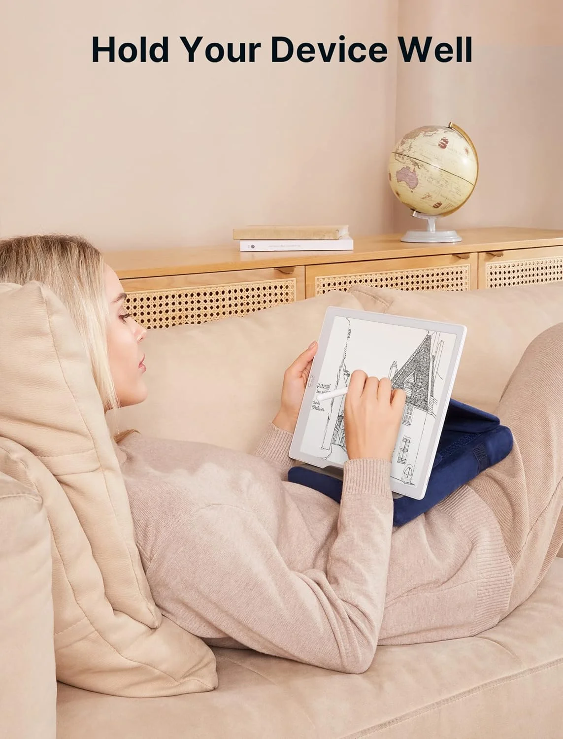 پایه نگهدارنده تبلت JSAUX، استند بالشتی تبلت برای استفاده روی پا، تخت و میز، سازگار با آیپد پرو 11 10.5 9.7 10.2 ایر مینی، کیندل، تبلت ها، تلفن ها، کتابخوان های الکترونیکی، کتاب ها و سایر دستگاه های 4 تا 11 اینچی - آبی تیره