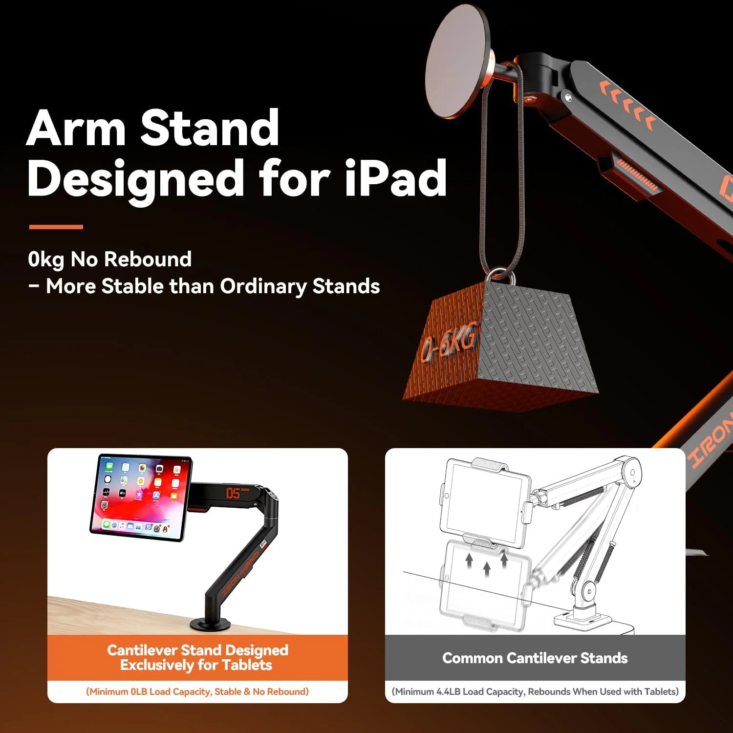 پایه تبلت مغناطیسی، پایه رومیزی قابل تنظیم برای آیپد و همه تبلت ها، بازوی تاشو چرخان 360 درجه با فنر گازی، آلومینیوم سنگین، برای دفتر کار خانگی، آشپزخانه، کنار تخت، استودیو، مشکی