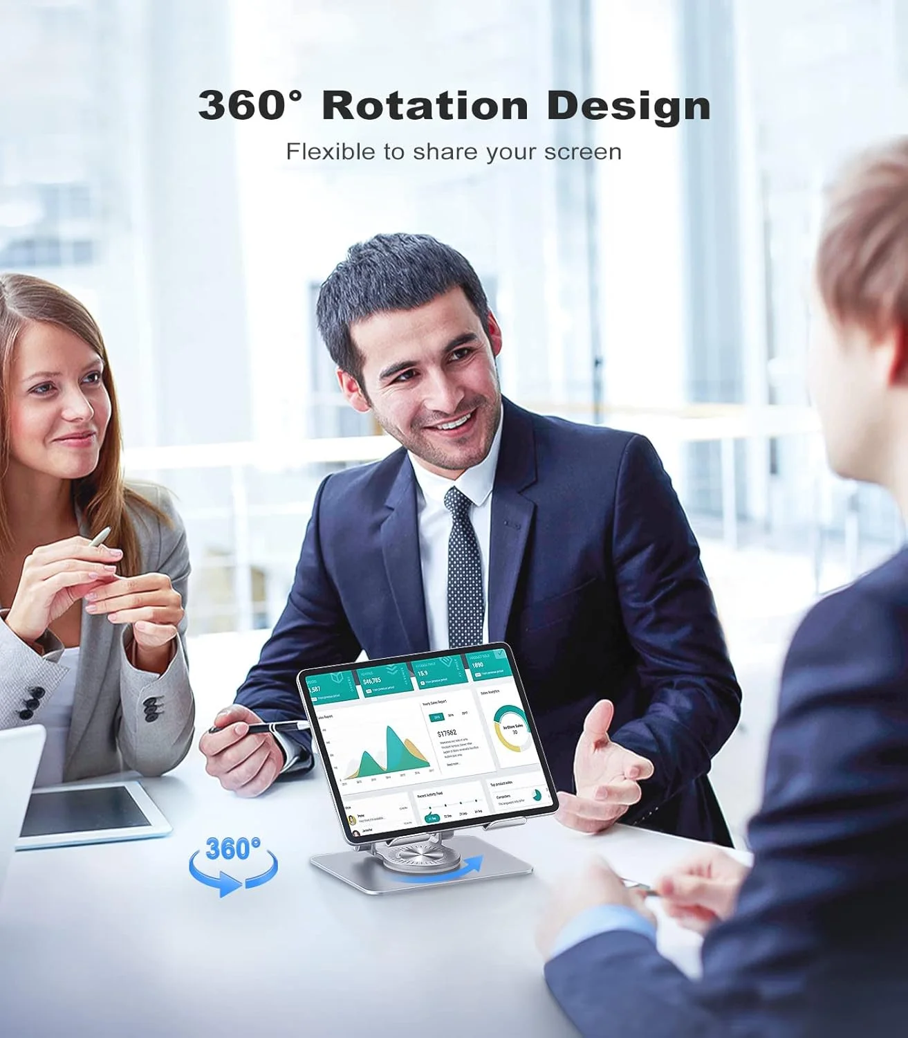 پایه تبلت، پایه آیپد چرخان با پایه چرخان 360 درجه، نگهدارنده تبلت قابل تنظیم برای طراحی، سازگار با آیپد پرو/ایر/مینی و غیره (نقره ای)