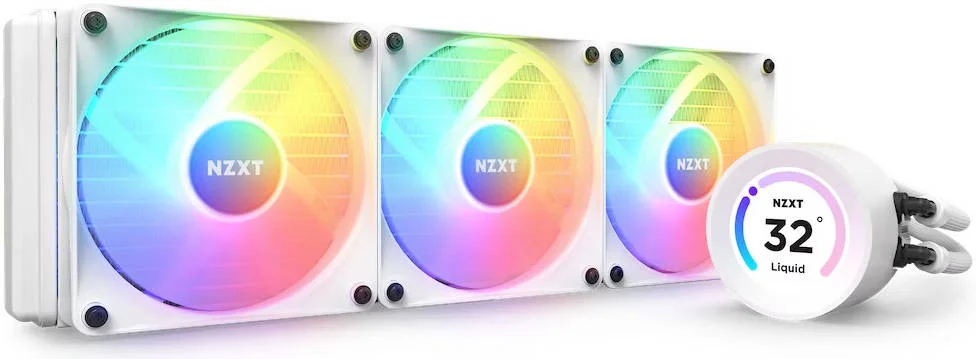 خنک کننده مایع پردازنده NZXT Kraken Elite 360 RGB (2023) AIO، رادیاتور آلومینیومی 360 میلی‌متری، نمایشگر LCD 2.36 اینچی، 3 عدد فن PWM 120 میلی‌متری، سرعت فن 1800 دور در دقیقه، جریان هوای 78.86 CFM، لوله لاستیکی نایلونی، سفید | RL-KR36E-W1