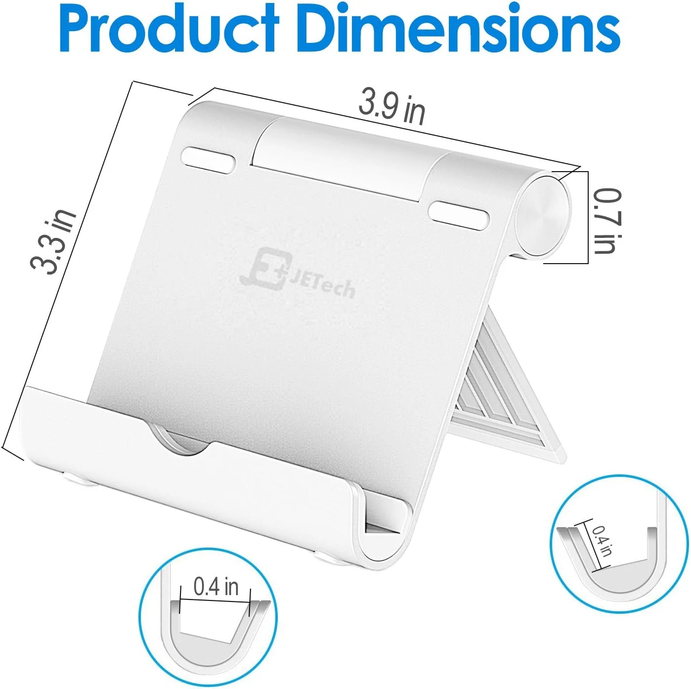 پایه تبلت JETech، نگهدارنده رومیزی قابل تنظیم و قابل حمل، داک تاشو برای آیپد/آیپد پرو/ایر/مینی، گلکسی تب A8/A7 Lite/A7/S8/S7، کیندل، تبلت/تلفن (4-11 اینچ)، نقره ای
