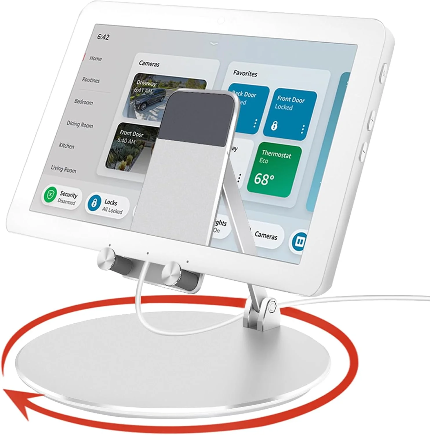 پایه چرخان و شیب‌دار برای اکو هاب، با پایه چرخان 360 درجه، پایه رومیزی برای الکسا هاب، چند زاویه‌ای، نگهدارنده تاشو برای پنل کنترل خانه هوشمند اکو هاب 8 اینچی و آیپدها/تبلت‌های 4-12.9 اینچی