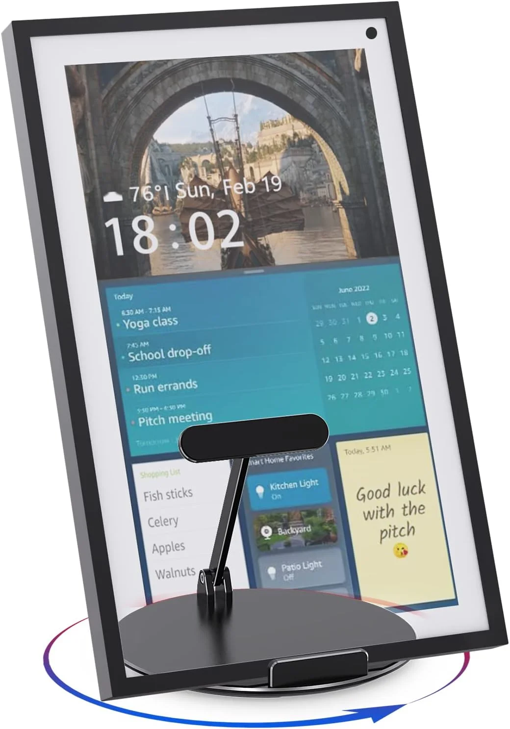 پایه چرخان و شیب دار برای نمایشگر 15 (نسل 1 و 2)، نمایشگر 21 و آیپدها/تبلت ها، ساخته شده از آلومینیوم سنگین، دستگاه بدون نیاز به نصب روی آن قرار می گیرد (مشکی)