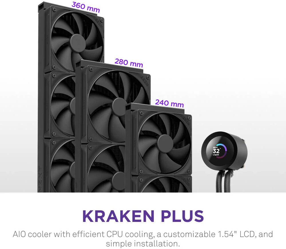 خنک کننده مایع پردازنده NZXT Kraken Plus 360، صفحه نمایش TFT انتقالی 1.54 اینچی، پنل رنگی 262K، رادیاتور 360 میلی متری، فن های F120P، سرعت فن 2000 دور در دقیقه، جریان هوای فن 73.47 CFM، مشکی | RL-KN360-B2 خنک کننده مایع پردازنده NZXT Kraken Plus 360، صفحه نمایش TFT انتقالی 1.54 اینچی، پنل رنگی 262K، رادیاتور 360 میلی متری، فن های F120P، سرعت فن 2000 دور در دقیقه، جریان هوای فن 73.47 CFM، مشکی | RL-KN360-B2