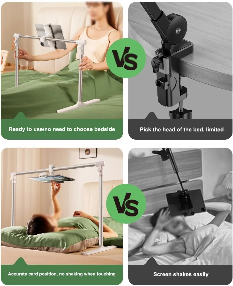 پایه تبلت تنبل، بدون نیاز به نصب پایه موبایل تنبل کنار تخت، پایه تبلت موبایل بالابر جمع شونده، مناسب برای موبایل و تبلت های 4.7-12.9 اینچی، برای تخت، مبل