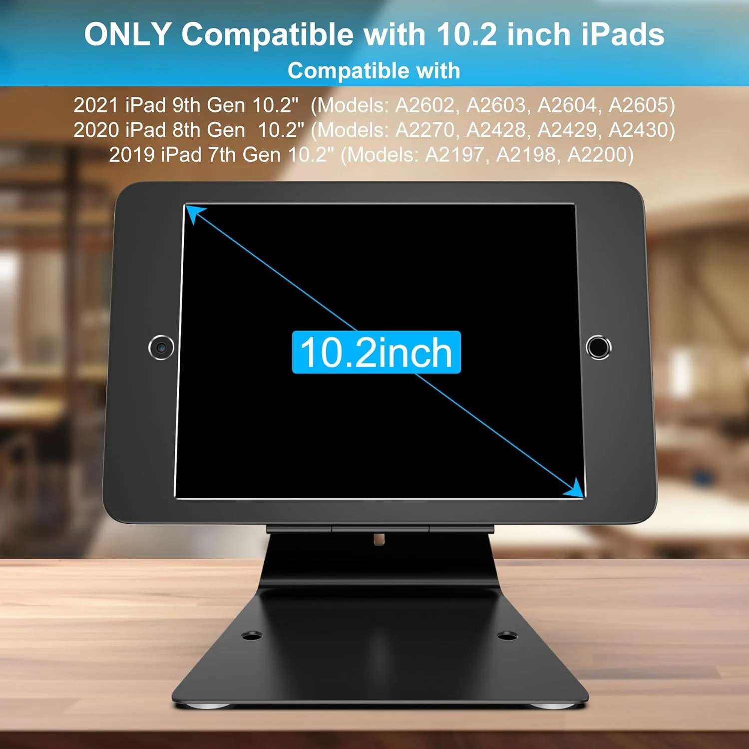پایه کیوسک آیپد 10.2 اینچی (نسل 9/8/7) - پایه رومیزی قفل دار ضد سرقت آلومینیومی سبک وزن با محفظه کلید دار، چرخش 360 درجه و قابلیت چرخش برای نمایش مشتری، نگهدارنده POS، درجه تجاری