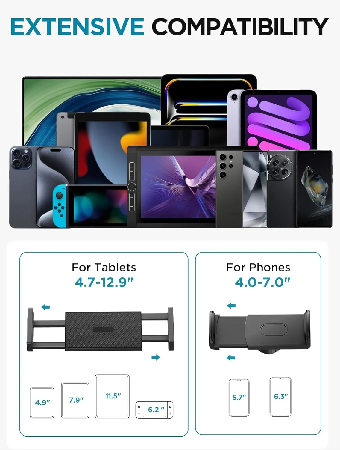 نگهدارنده تبلت InnoGear برای تخت، پایه تبلت بالای سر، نگهدارنده تلفن، پایه تبلت برای میز، 2 گیره با سر توپی گردان برای دستگاه های iPad Kindle Switch Graphics Tablets 4-13 اینچی