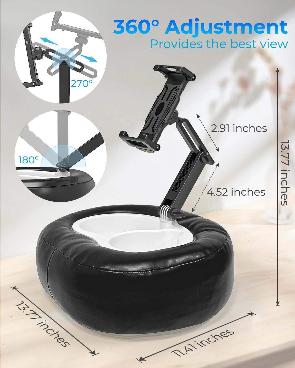 پایه نگهدارنده تبلت با روکش چرمی و محفظه نگهداری - پشتیبانی پایدار برای دستگاه های 6.1 تا 15.6 اینچی، ضد آب و تاشو مناسب برای مبل/تخت/زمین، مناسب برای آیپد پرو/ایر/مینی، گلکسی تب