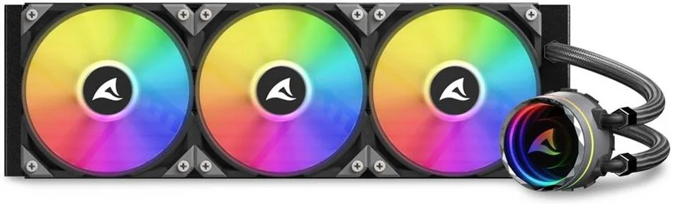 خنک کننده مایع پردازنده Sharkoon S90 RGB 360mm AIO، فن های 120mm RGB PWM آدرس پذیر، سرعت فن 600 ~ 2000 دور در دقیقه، جریان هوای 77.7 CFM، 12x LED RGB آدرس پذیر، LGA 1700 / AM5، مشکی | 4044951038015