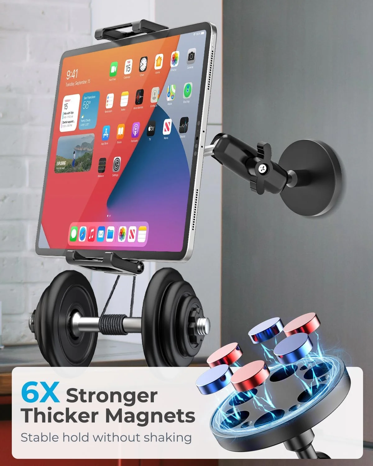 نگهدارنده مغناطیسی برای تمام تبلت های 6.1 تا 15.6 اینچی، مناسب برای یخچال، باشگاه، سطوح فلزی، پایه تبلت مغناطیسی [بازوی قابل تنظیم] سازگار با آیپد پرو/ایر/مینی، آیفون، گلکسی و تبلت های با ضخامت های مختلف