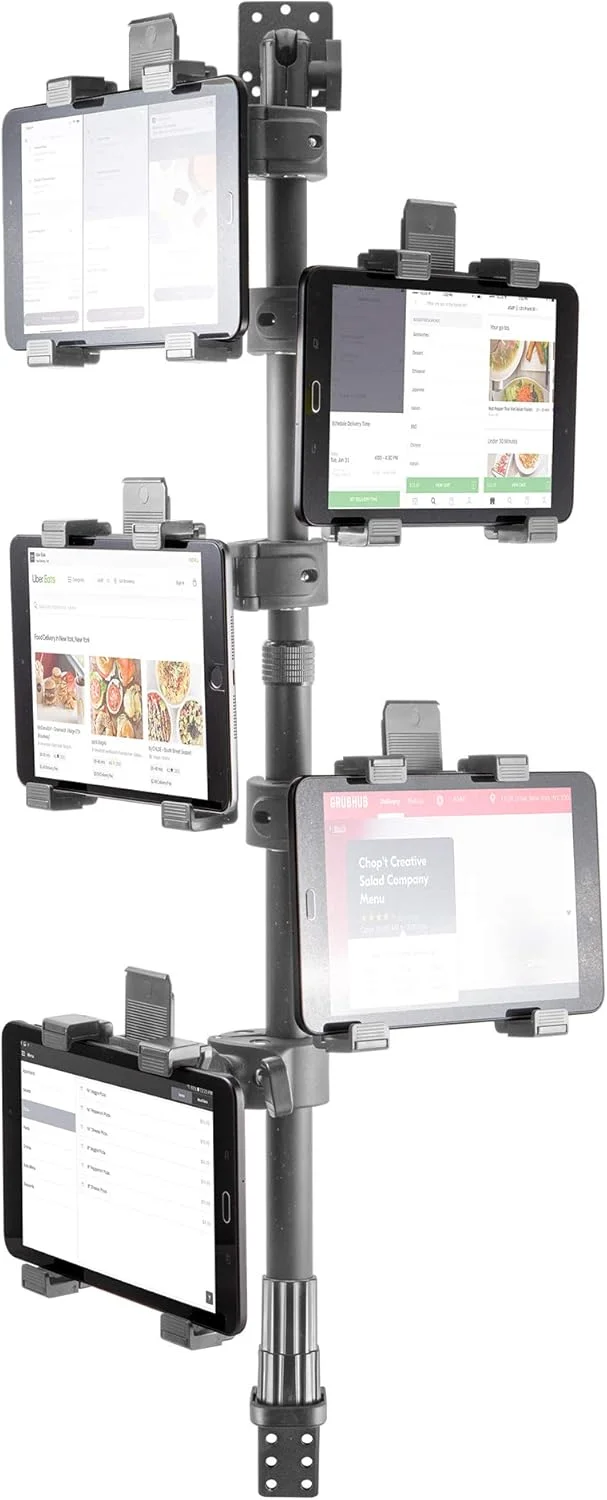 پایه دیواری تبلت iBOLT TabDock Point of Purchase/POS - با 5 نگهدارنده تبلت، ایده آل برای برنامه های تحویل چندگانه (مانند DoorDash، Uber Eats و غیره). مناسب برای تبلت های 7 تا 10 اینچ