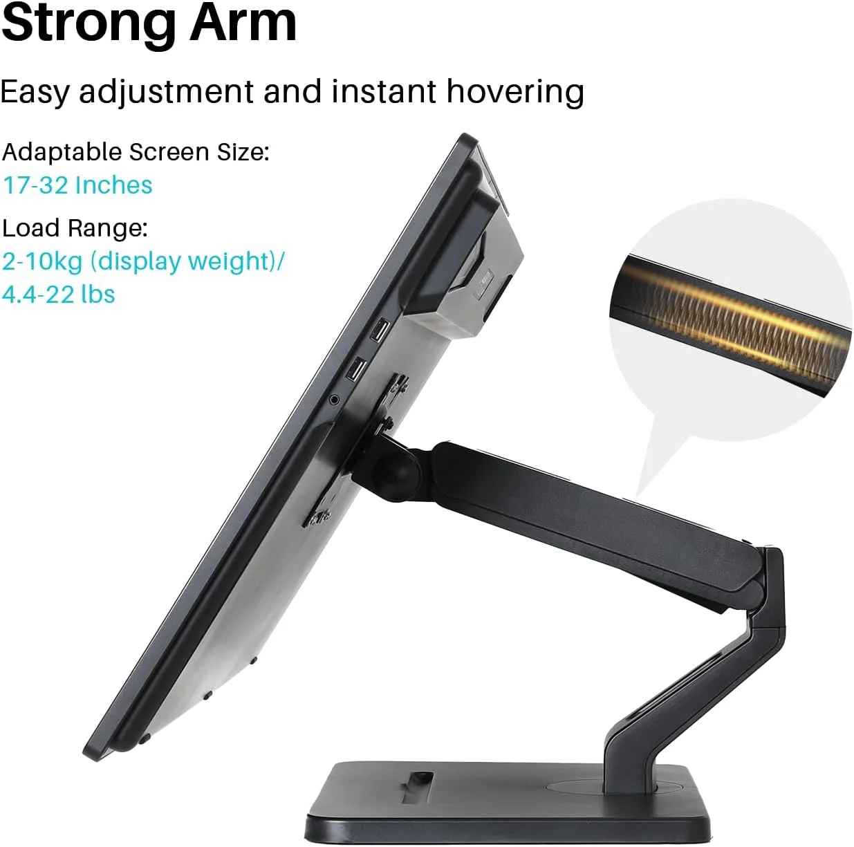 پایه نگهدارنده HUION، بازوی مانیتور تکی برای صفحه نمایش های 17-32 اینچی، تحمل وزن تا 10 کیلوگرم، پایه مانیتور قابل تنظیم با فنر گازی با حرکت کامل، VESA 75x75 و 100x100 میلی متر