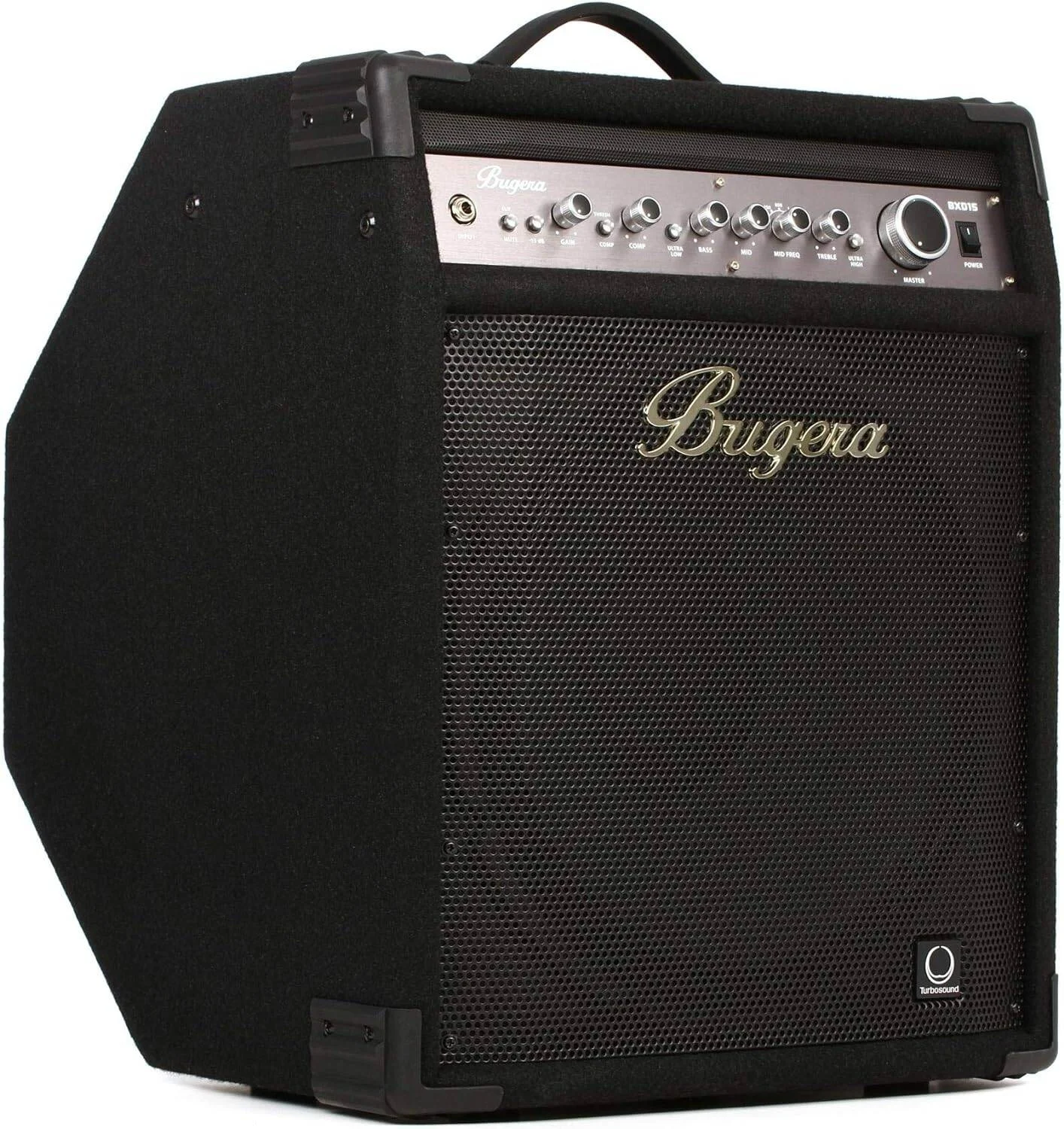 آمپلی فایر باس 2 کاناله 1000 واتی Bugera BXD15 با اسپیکر 15 اینچی Turbosound و آنالایزر طیف FBQ، مشکی