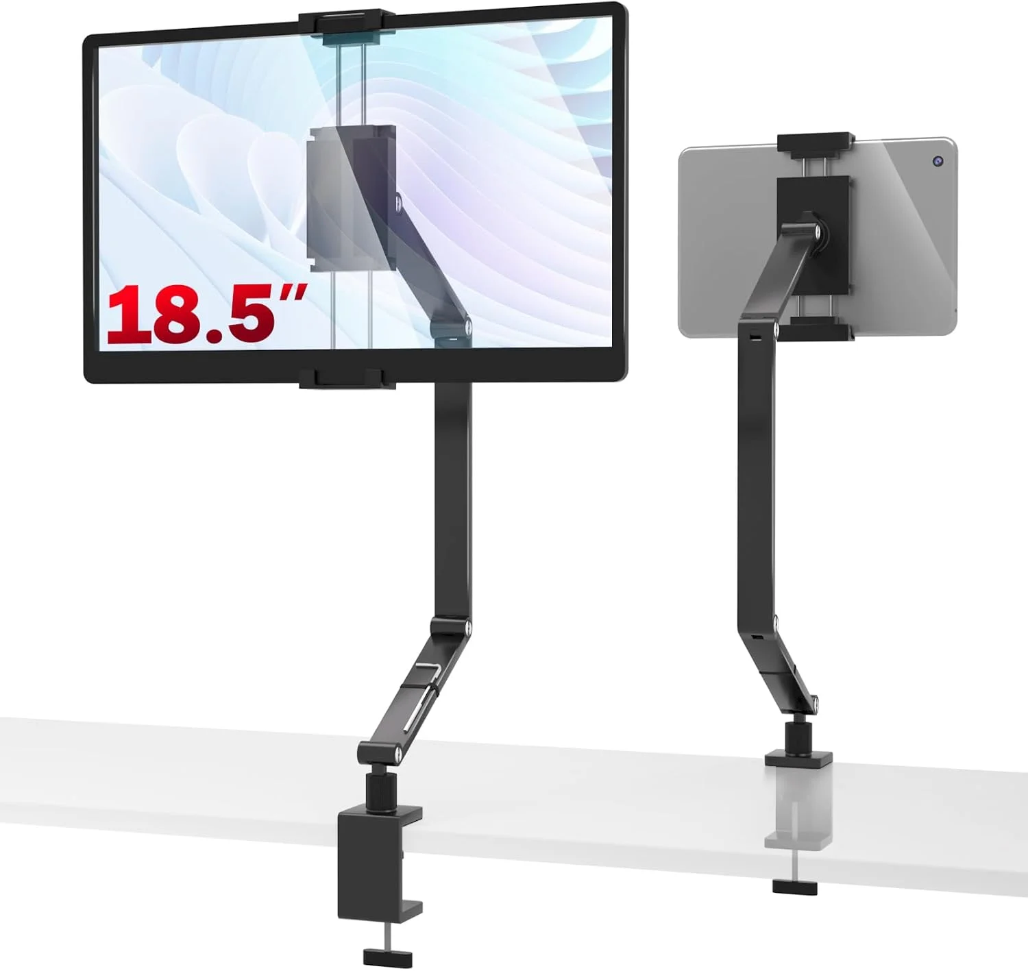 پایه نگهدارنده تبلت برای آیپد، پایه مانیتور قابل حمل برای 6-18.5 اینچ، بازوی تبلت تاشو قابل تنظیم با پایه چرخش 360 درجه، نگهدارنده تلفن آیپد برای میز، سازگار با مانیتورهای بزرگتر