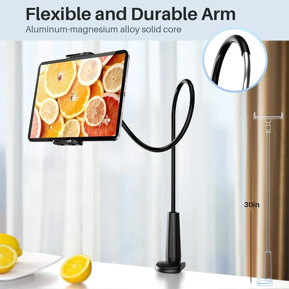پایه نگهدارنده تبلت و موبایل گردن غازی، پایه تبلت انعطاف پذیر 360 درجه، بازوی تنبل گیره دار برای آیپد مینی/ایر، سامسونگ گلکسی تب و دستگاه های 4.7-11 اینچی (مشکی)
