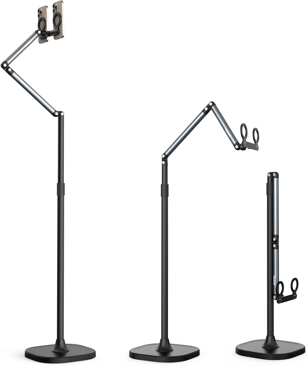 پایه نگهدارنده تبلت ایستاده سنگین با براکت مغناطیسی و دو حالته - ارتفاع قابل تنظیم 33 تا 150 سانتی متر، پایه پایدار 3.5 کیلوگرمی برای پخش زنده چند دستگاه، تماس های ویدیویی زوم/فیس تایم (آیفون/اندروید)