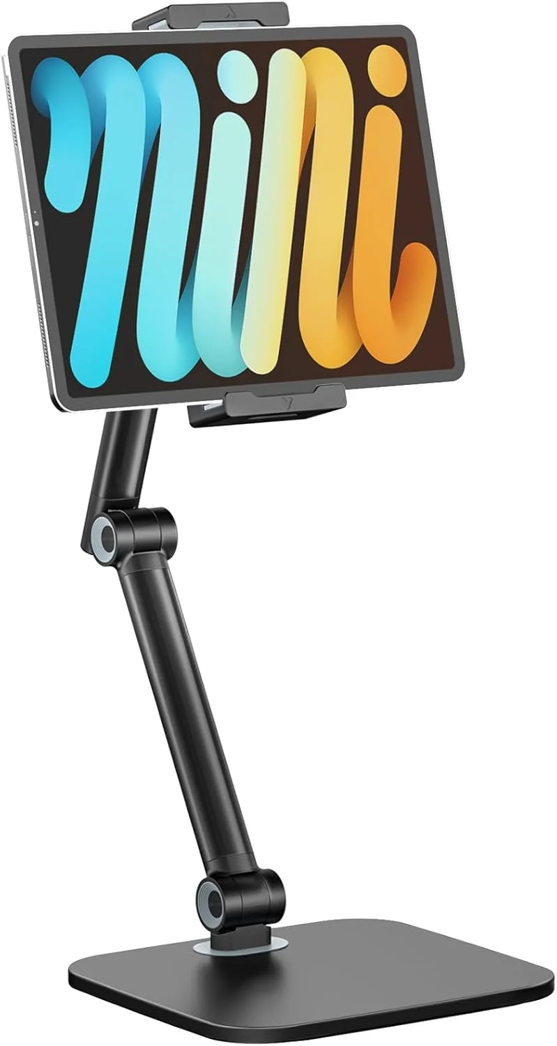 پایه تبلت برای آیپد، هولدر پایه گوشی با پایه سنگین برای میز، هولدر تبلت تاشو با قابلیت تنظیم چند زاویه سازگار با دستگاه های 4.7-12.9 اینچی - آیفون، کیندل، گلکسی تب، مشکی