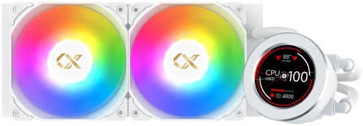 خنک کننده مایع پردازنده Xigmatek Frozr-O II Arctic 240، رادیاتور 240 میلی‌متری، 2 عدد فن 120 میلی‌متری aRGB از پیش نصب شده، سرعت فن 1800 دور در دقیقه، جریان هوای فن 82.2 CFM، نوع بلبرینگ هیدرو، سفید | EN40436