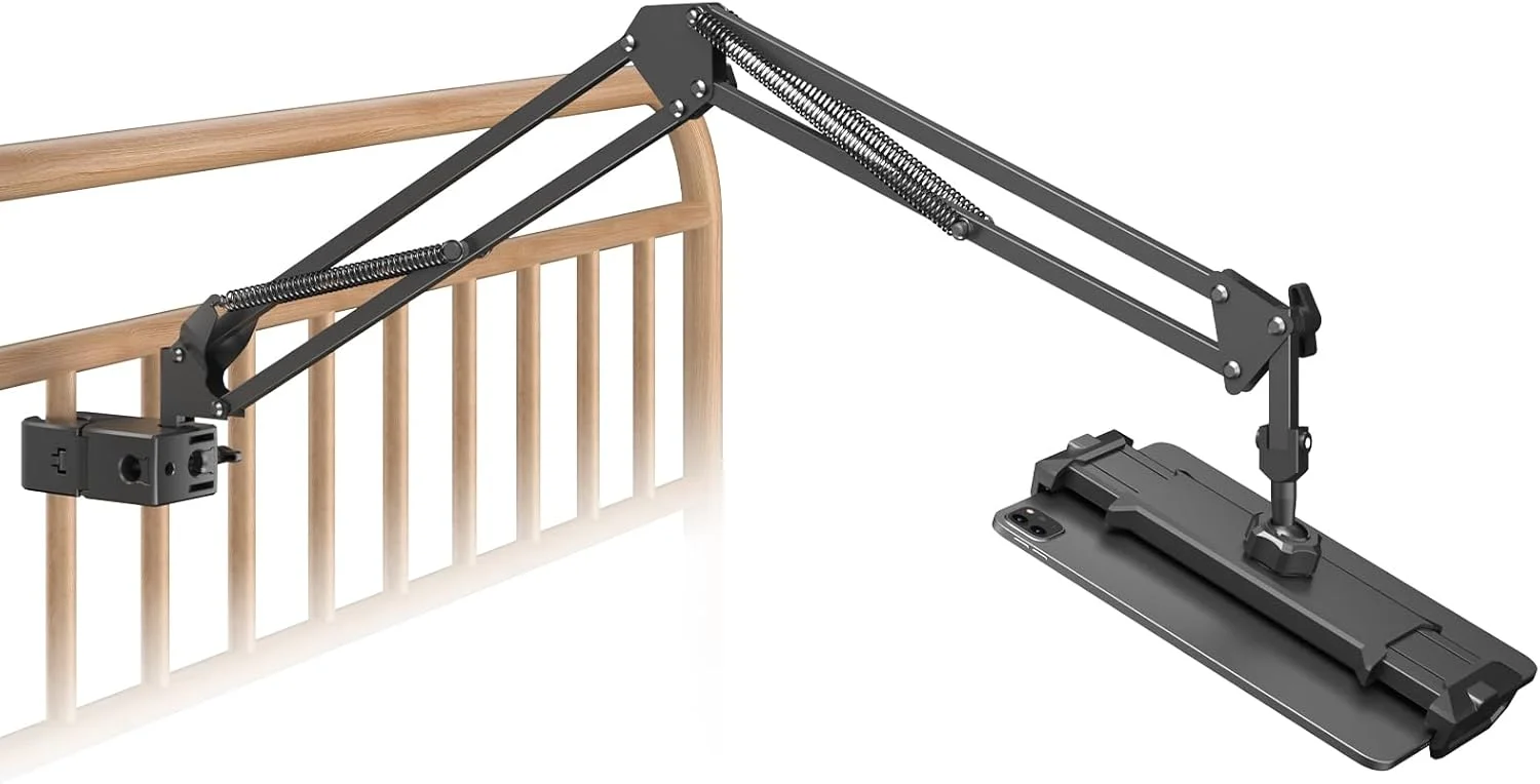 پایه تبلت برای تخت خواب با لوله گرد، نگهدارنده تبلت گیره لوله ای با بازوی قابل تنظیم چرخش 360 درجه، پایه نگهدارنده تلفن همراه جهانی برای نیازهای هندزفری، سازگار با آیپد، کیندل، تلفن 5.7 تا 10 اینچی