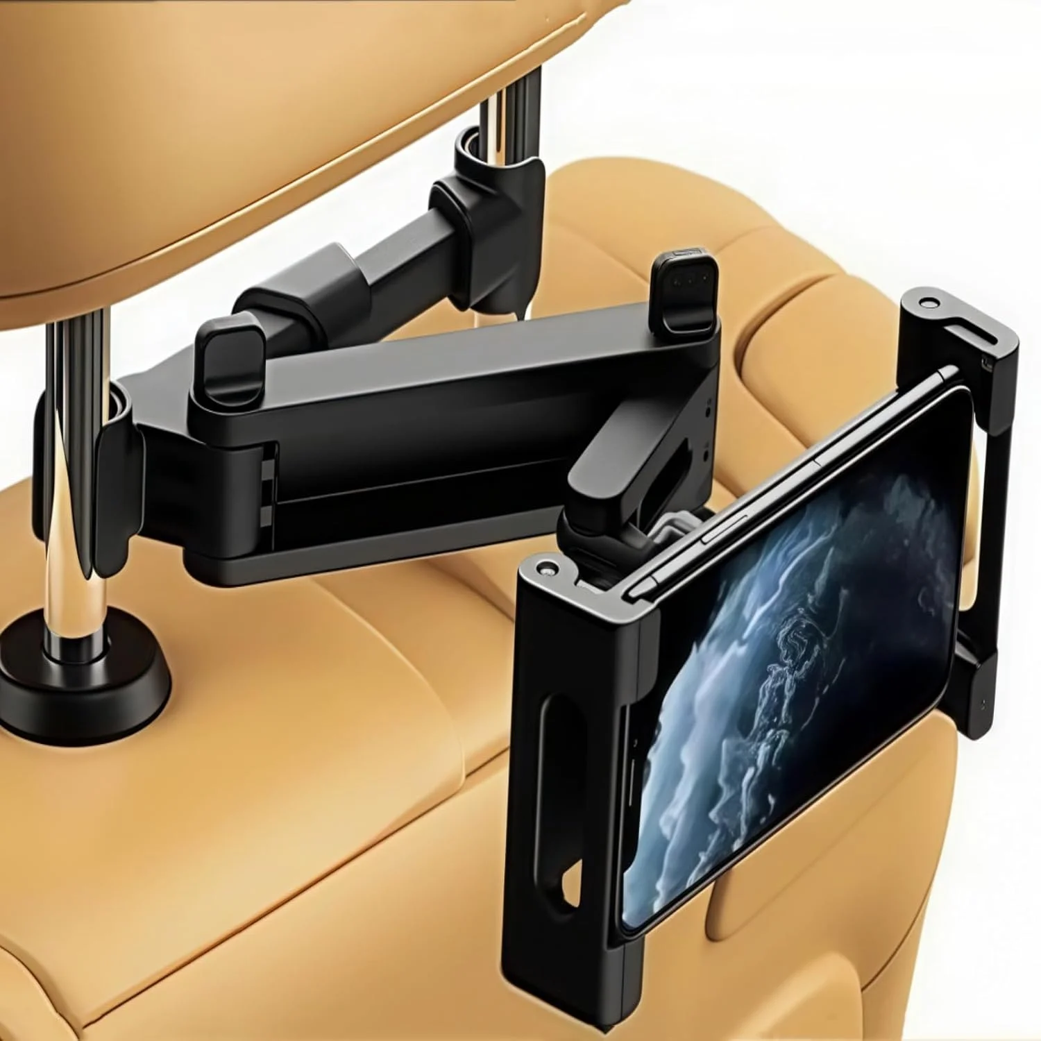 پایه نگهدارنده تبلت برای پشت سری خودرو، چرخش 360 درجه، مناسب برای تبلت ها و تلفن های هوشمند 5.5 تا 18.4 اینچ، لوازم جانبی مسافرتی قابل تنظیم برای کودکان و بزرگسالان - مشکی