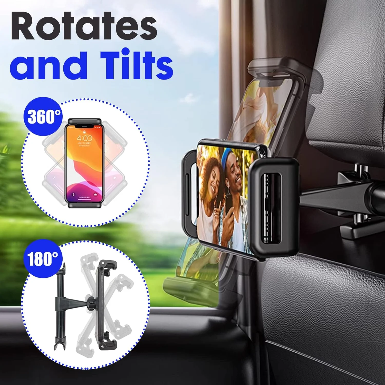 پایه نگهدارنده گوشی و تبلت برای پشت سری خودرو، قابل تنظیم با چرخش 360 درجه، مناسب برای دستگاه‌های 5.6 تا 10.5 اینچی، سازگار با آیپد ایر مینی، آیفون، پرو، سامسونگ گلکسی، کیندل، مشکی