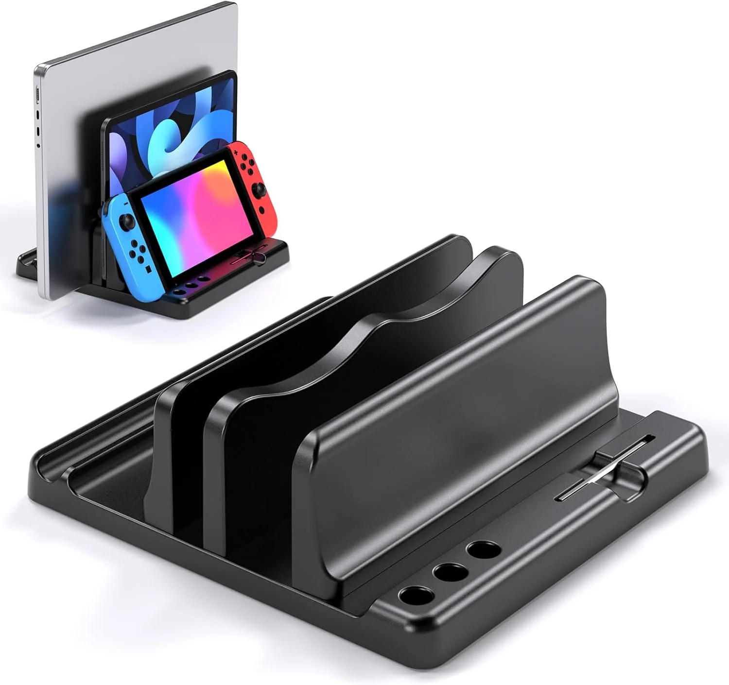 نگهدارنده عمودی دوگانه لپ‌تاپ GUUGEI، ارگانایزر رومیزی استند لپ‌تاپ 2 اسلات با عرض قابل تنظیم سازگار با مک‌بوک، تبلت، لپ، همه تلفن‌ها، داک صرفه‌جویی در فضا و قفسه نگهداری رومیزی مرتب