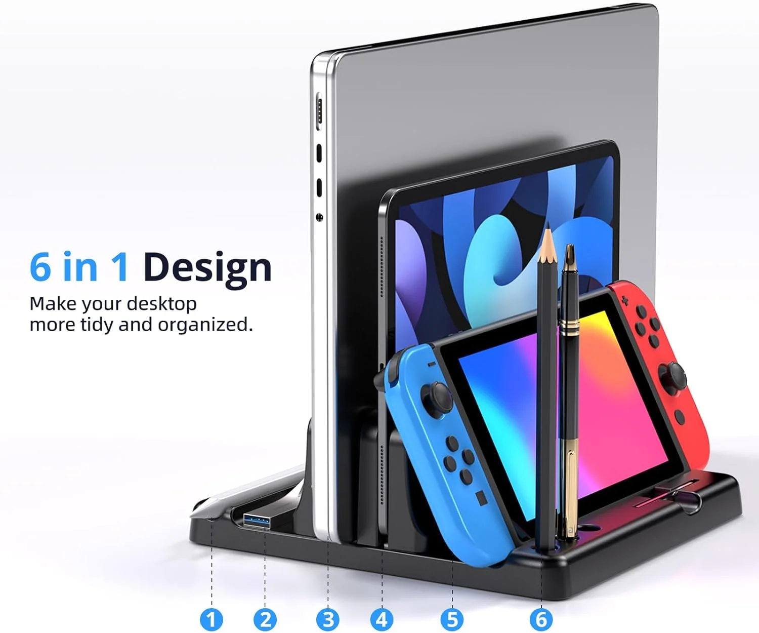 نگهدارنده عمودی دوگانه لپ‌تاپ GUUGEI، ارگانایزر رومیزی استند لپ‌تاپ 2 اسلات با عرض قابل تنظیم سازگار با مک‌بوک، تبلت، لپ، همه تلفن‌ها، داک صرفه‌جویی در فضا و قفسه نگهداری رومیزی مرتب