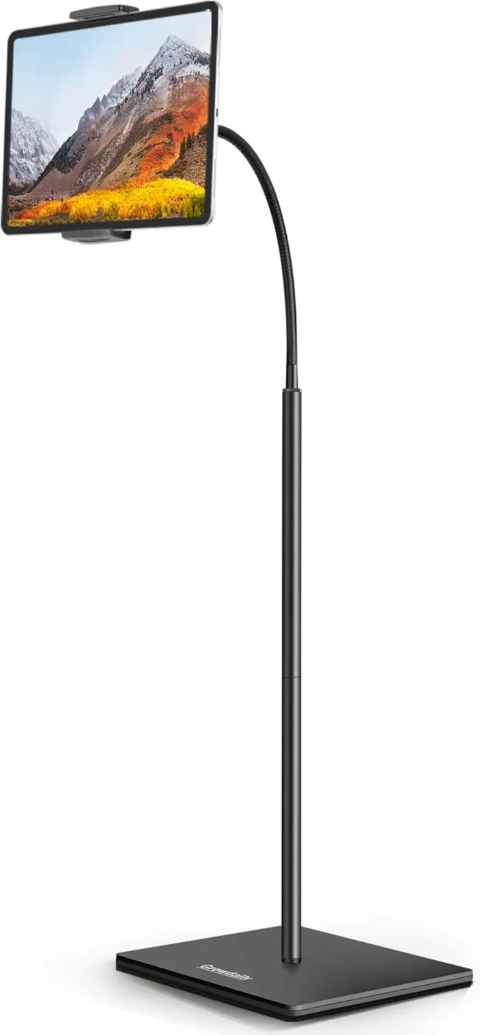 پایه نگهدارنده تبلت، پایه ایستاده با گردن غازی (71 سانتی متر) و پایه چرخان، مناسب برای آیپد مینی ایر پرو 12.9/9.7، گلکسی تب، کیندل، تلفن های همراه (12 تا 33 سانتی متر)
