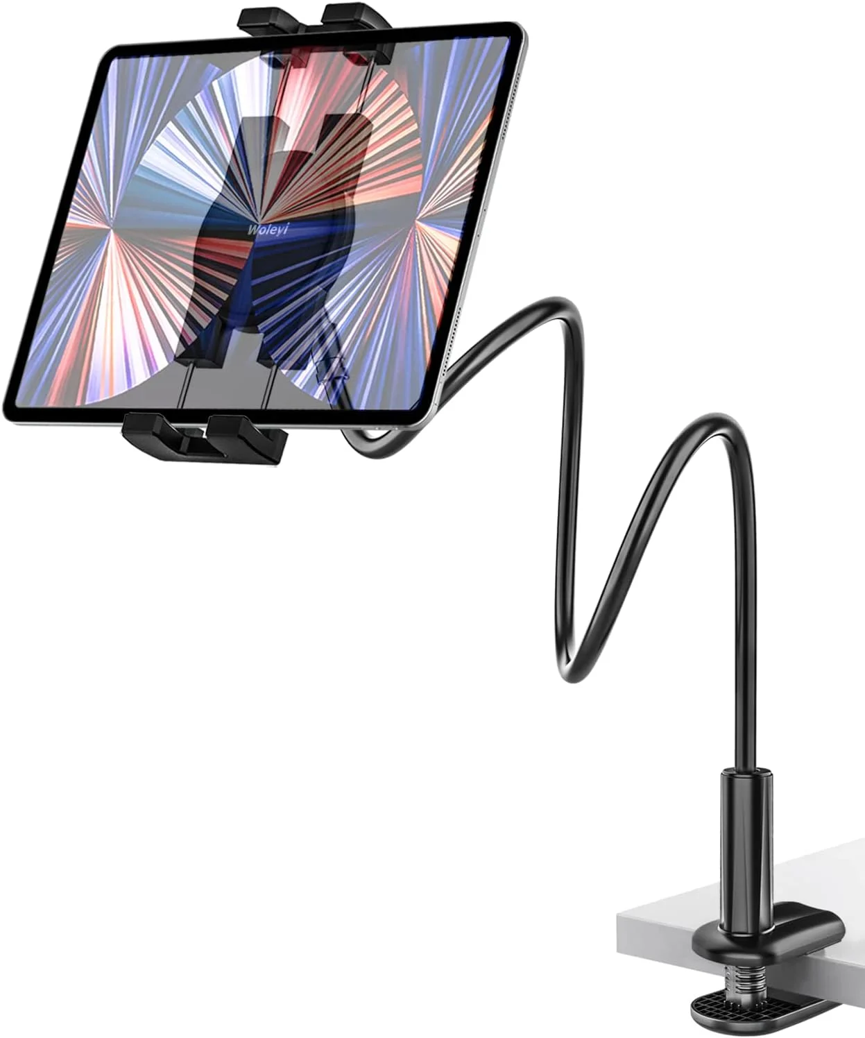 نگهدارنده تبلت وولیی برای میز، پایه تبلت گردن غازی برای تخت، گیره بازوی بلند قابل تنظیم 360 درجه، سازگار با آیپد پرو ایر مینی، سوییچ، کیندل فایر، تب های گلکسی، زد فولد، آیفون، دستگاه های 4.7-11 اینچی
