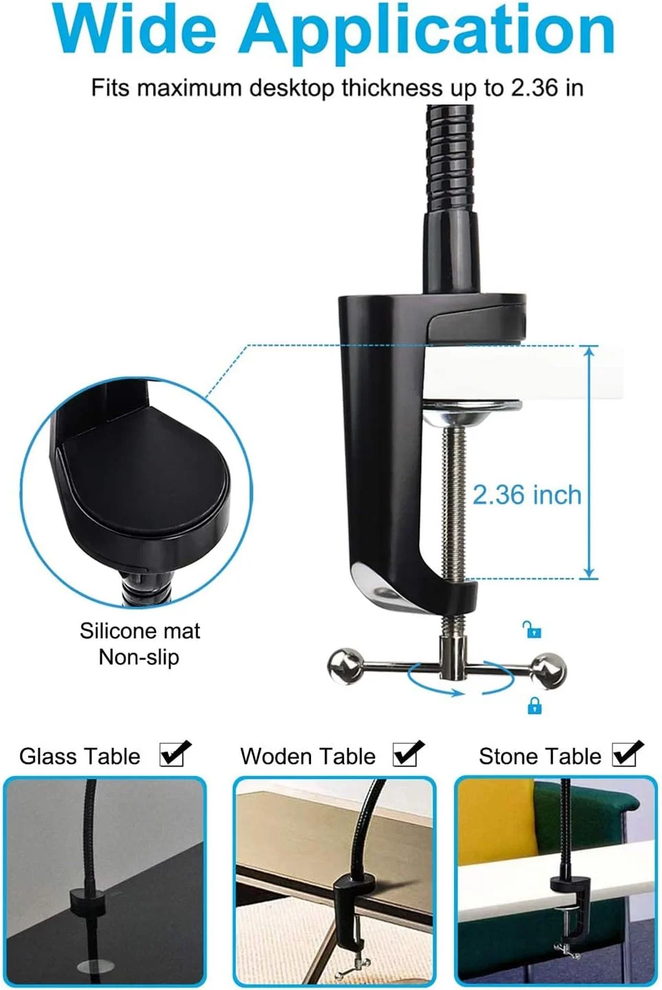 پایه تبلت گردن غازی بزرگ woleyi، بازوی بلند آلومینیومی سنگین، گیره بازوی انعطاف پذیر برای آیپد پرو 9.7، 10.5، 12.9 ایر، گلکسی تب، سرفیس پرو/گو و تبلت های 9.5-14.5 اینچی