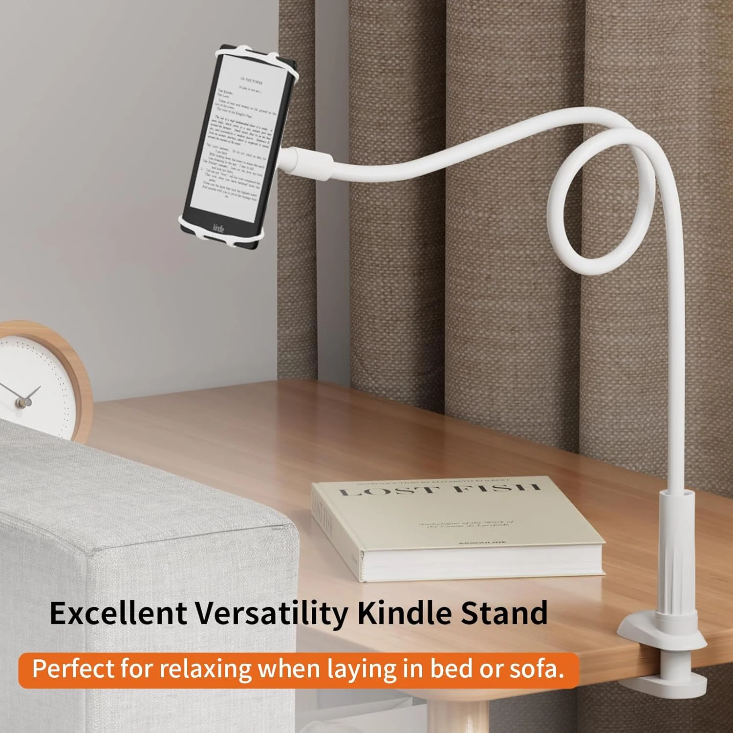 پایه گردن غازی کیندل برای مطالعه در تخت - نگهدارنده تلفن [ضد لغزش] برای تخت، لوازم جانبی پایه کیندل پیپروایت، گیره نگهدارنده تلفن همراه بالای سر برای میز، برای تبلت های 4 تا 10 اینچ