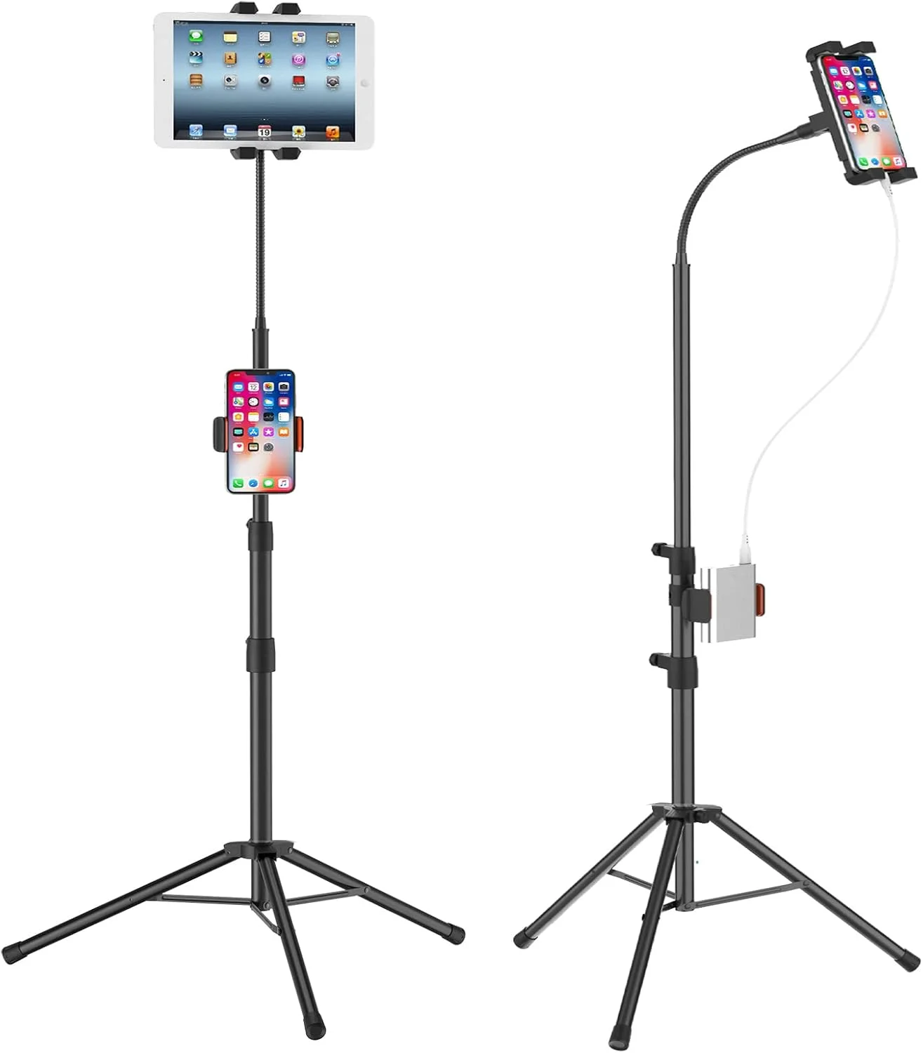 پایه نگهدارنده تبلت و موبایل، پایه ایستاده 165 سانتی‌متری با گردن غازی و چرخش 360 درجه، مناسب برای آیپد مینی، ایر، پرو و تمام تبلت‌ها و تلفن‌های 4.7 تا 11.9 اینچی
