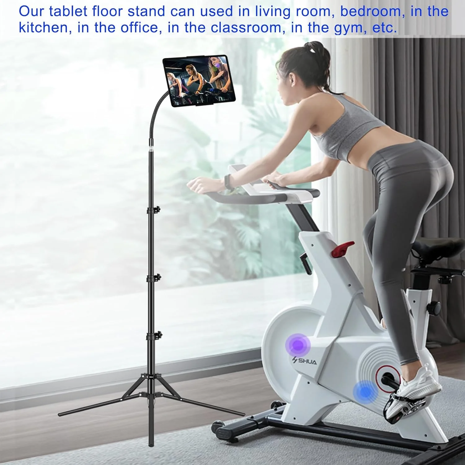 پایه نگهدارنده گوشی، پایه نگهدارنده آیپد، پایه ایستاده گردنی 65 اینچی برای تبلت/آیفون، پایه قابل تنظیم با چرخش 360 درجه سازگار با آیپد مینی/ایر/پرو و ​​همه تبلت های 4.5-12.9 اینچی