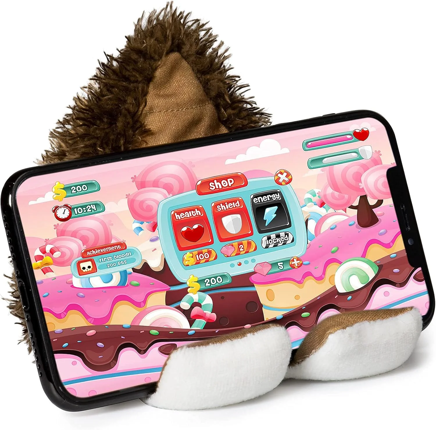 پایه نگهدارنده موبایل پلاشیز | پایه تلفن 2 در 1 با دستمال میکروفیبر | تمیز کننده صفحه نمایش | پایه تلفن جهانی برای کودکان و بزرگسالان | سازگار با کتابخوان الکترونیکی/Kindle/تلفن هوشمند/تبلت کوچک