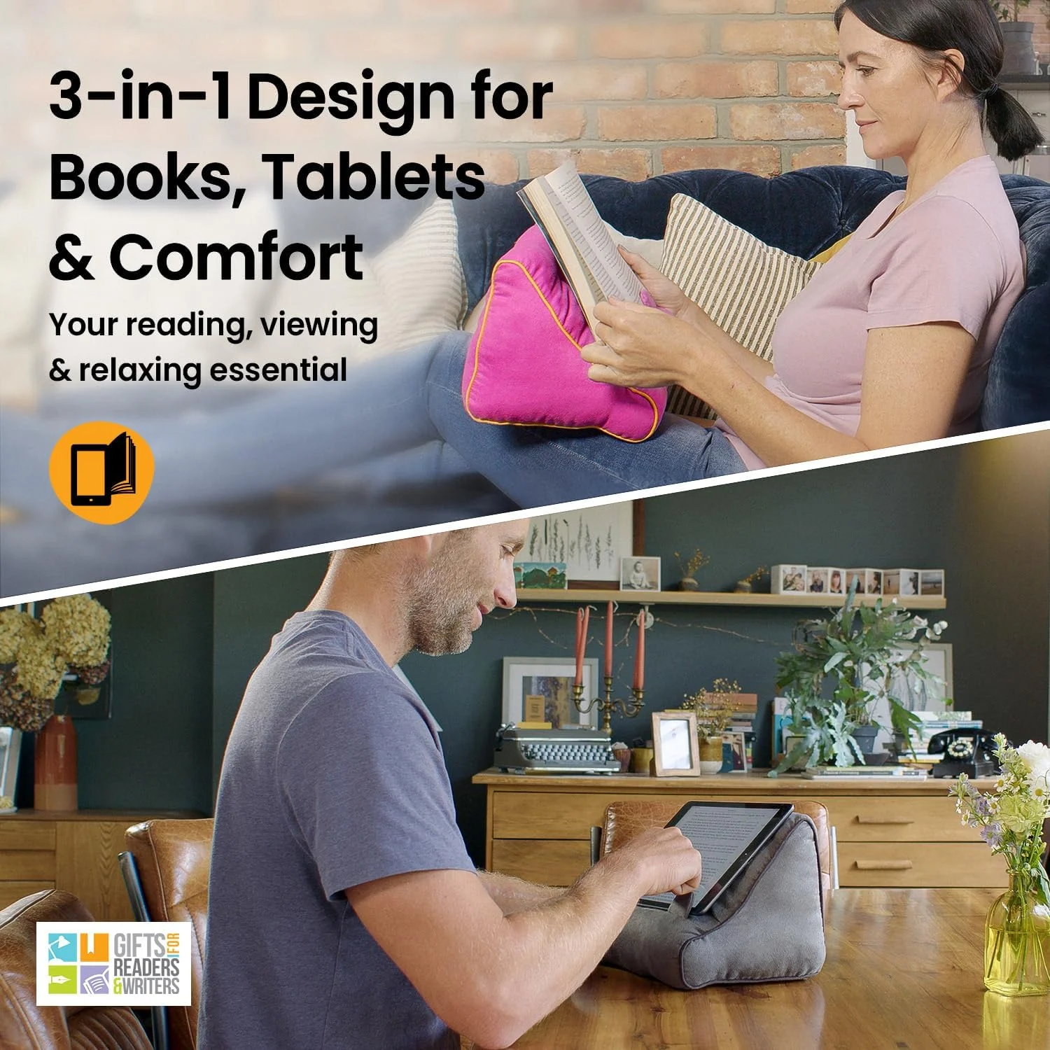 بالشت کتاب و استند تبلت برای خوانندگان و نویسندگان، طرح گل رز - نگهدارنده کتاب بالشتی ممتاز برای مطالعه بدون دست، استند شیک تبلت برای تخت، استند بالشتی کیندل و نگهدارنده آیپد