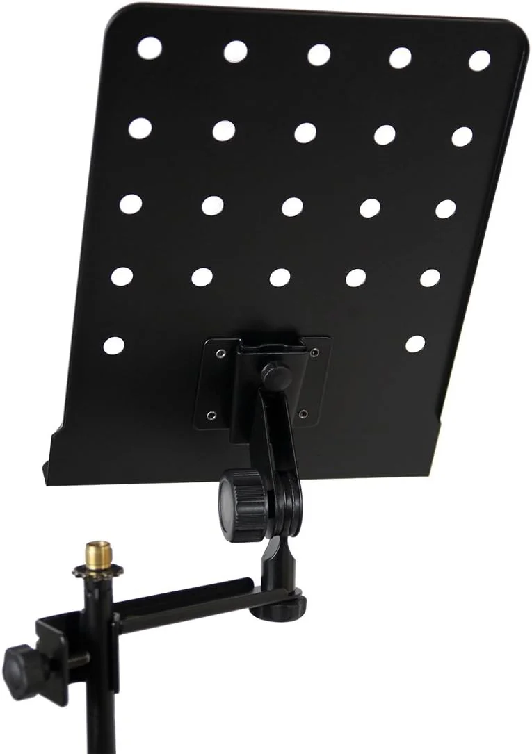 بازوی نگهدارنده نت Gearlux با صفحه ای به عرض ۲۴ سانتی متر و ارتفاع ۳۱.۵ سانتی متر; قابل نصب روی پایه میکروفون; مناسب برای تبلت، تلفن همراه و نت موسیقی