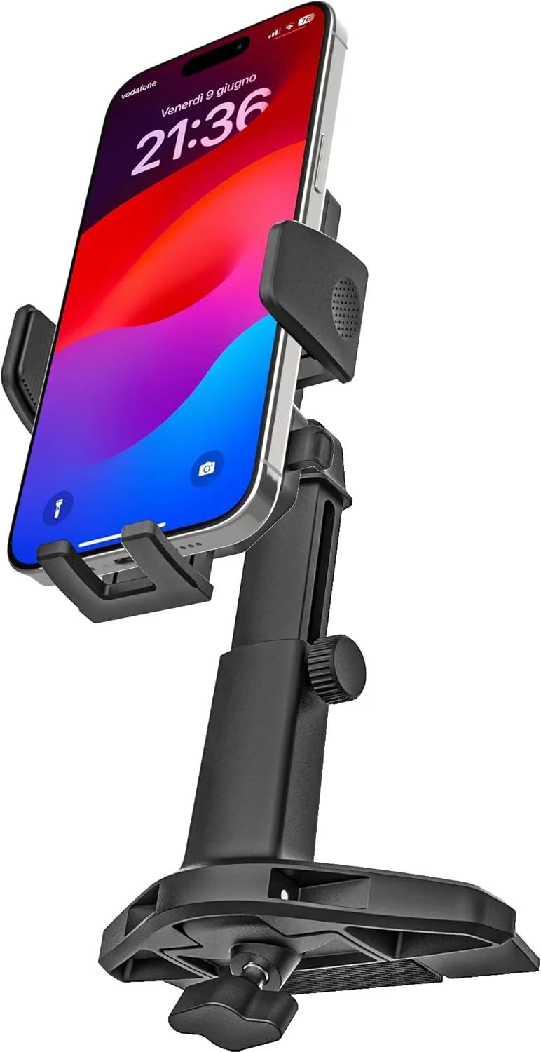 پایه نگهدارنده گوشی موبایل GDZN، قابل نصب در محل CD پلیر خودرو، با قابلیت تنظیم و رهاسازی با یک دکمه، بسیار محکم، مناسب برای گوشی های 4 تا 7 اینچی مانند آیفون 15 پرو مکس 14 13 12 و گلکسی S24 Ultra 23 22