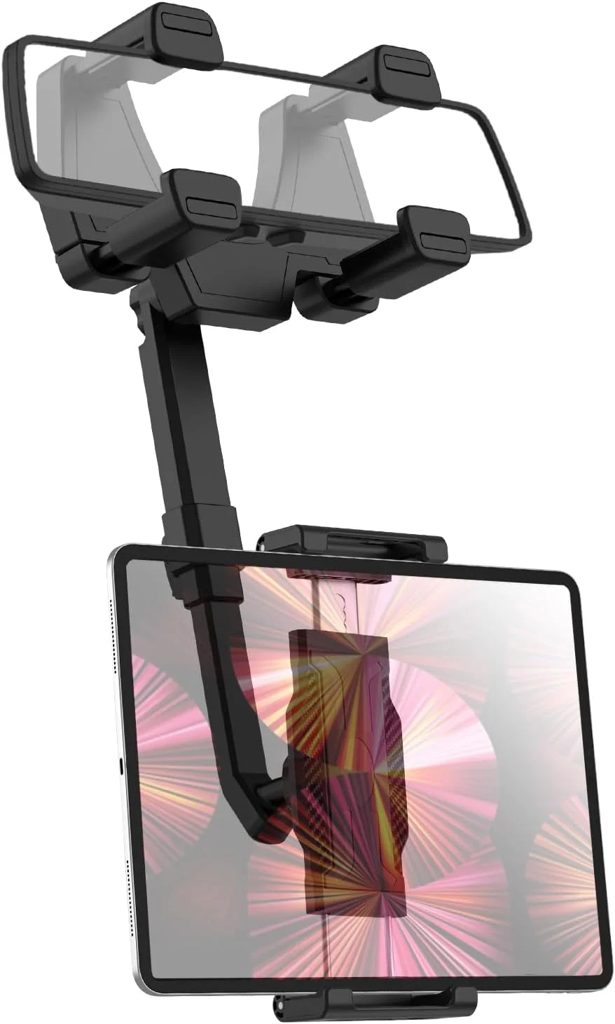 نگهدارنده تبلت خودرو برای آینه عقب با طراحی ارتقا یافته 4 چنگکی، پایه تبلت آینه دید عقب کامیون با قابلیت چرخش 360 درجه و جمع شونده برای آیپد پرو/ایر/مینی، گلکسی، دستگاه های 6.1-15.6 اینچی