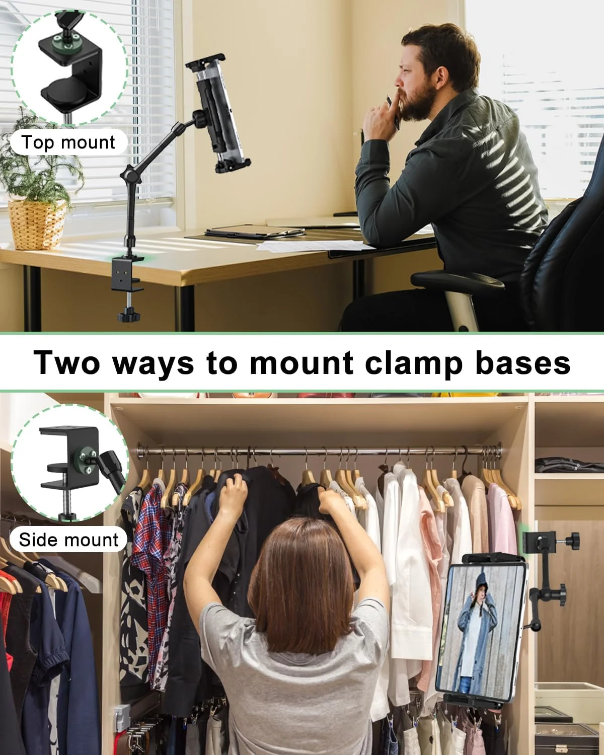 نگهدارنده تبلت کابینتی برای آشپزخانه/کمد، بازوی فلزی تاشو و قابل تنظیم 360 درجه، پایه گیره ای رومیزی برای آیپد پرو 13 ایر مینی، دستگاه های 6.1-15.6 اینچی و قاب های ضخیم [تا 1.18 اینچ]