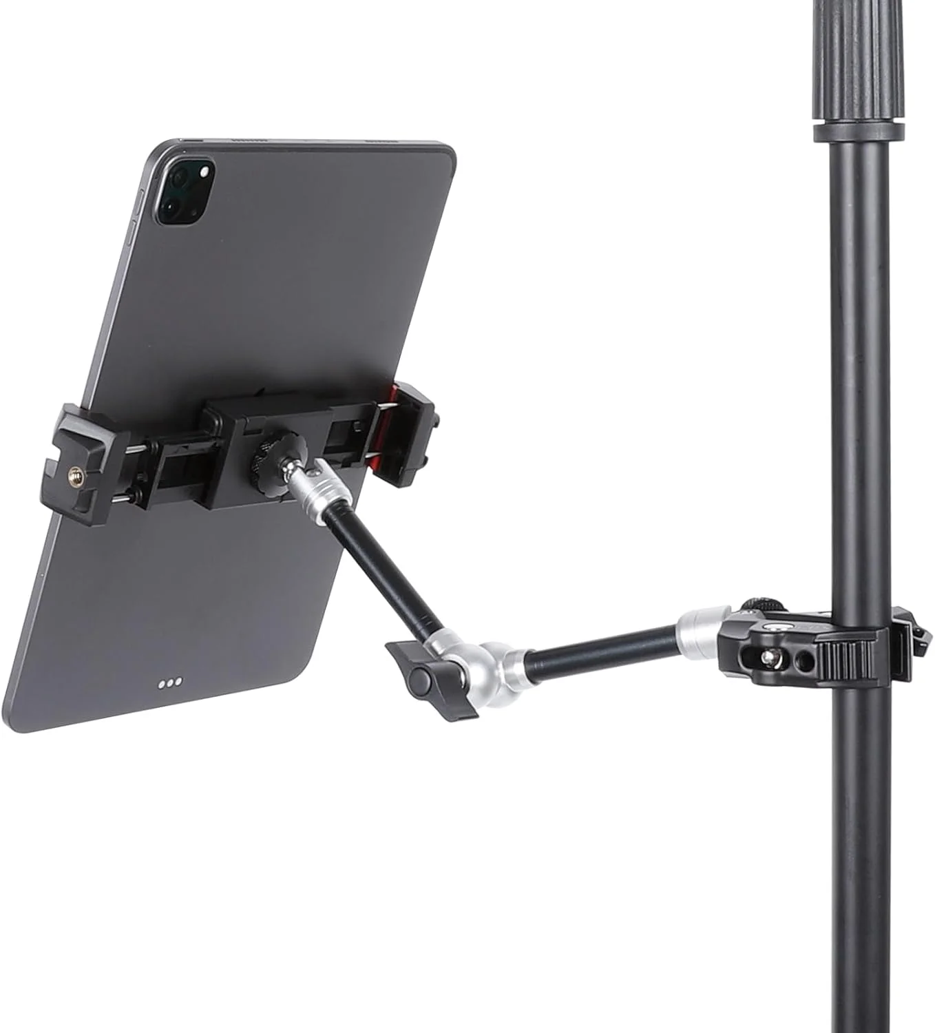 نگهدارنده تبلت برای پایه میکروفون، نگهدارنده تبلت پایه نت موسیقی برای آیپد، بازوی جادویی 10 اینچی با قابلیت تنظیم چند زاویه و گیره سوپر، سازگار با تبلت ها و تلفن های هوشمند 4.7 تا 13 اینچی