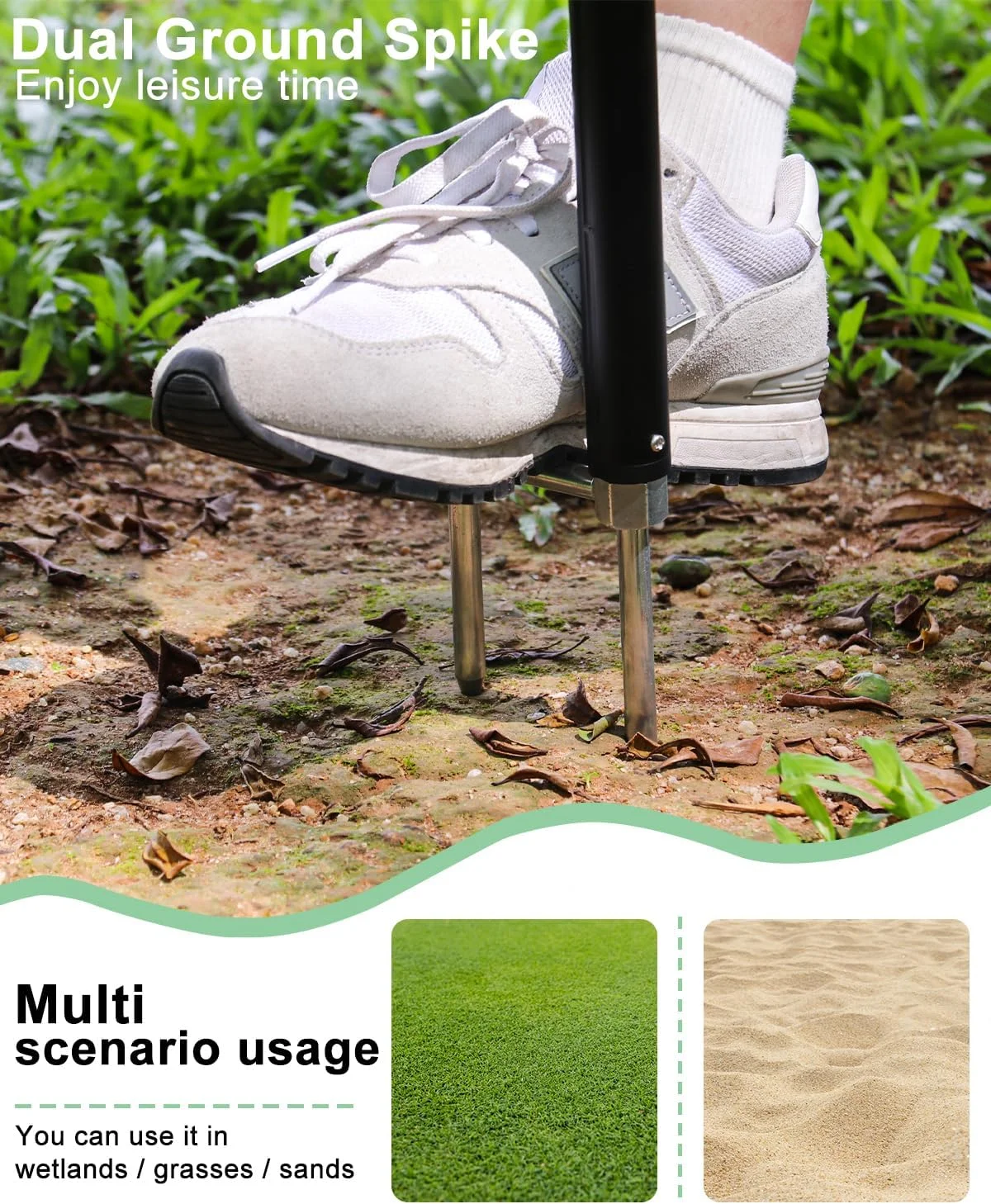 پایه تبلت تک پایه گلف با میخ های زمینی، پایه تبلت فلزی تاشو 360 درجه با نصب سریع برای استفاده در فضای باز، مناسب برای آیپد پرو/ایر/مینی، گلکسی، دستگاه های 6.1-15.6 اینچی و قاب های ضخیم [تا 1.18 اینچ]