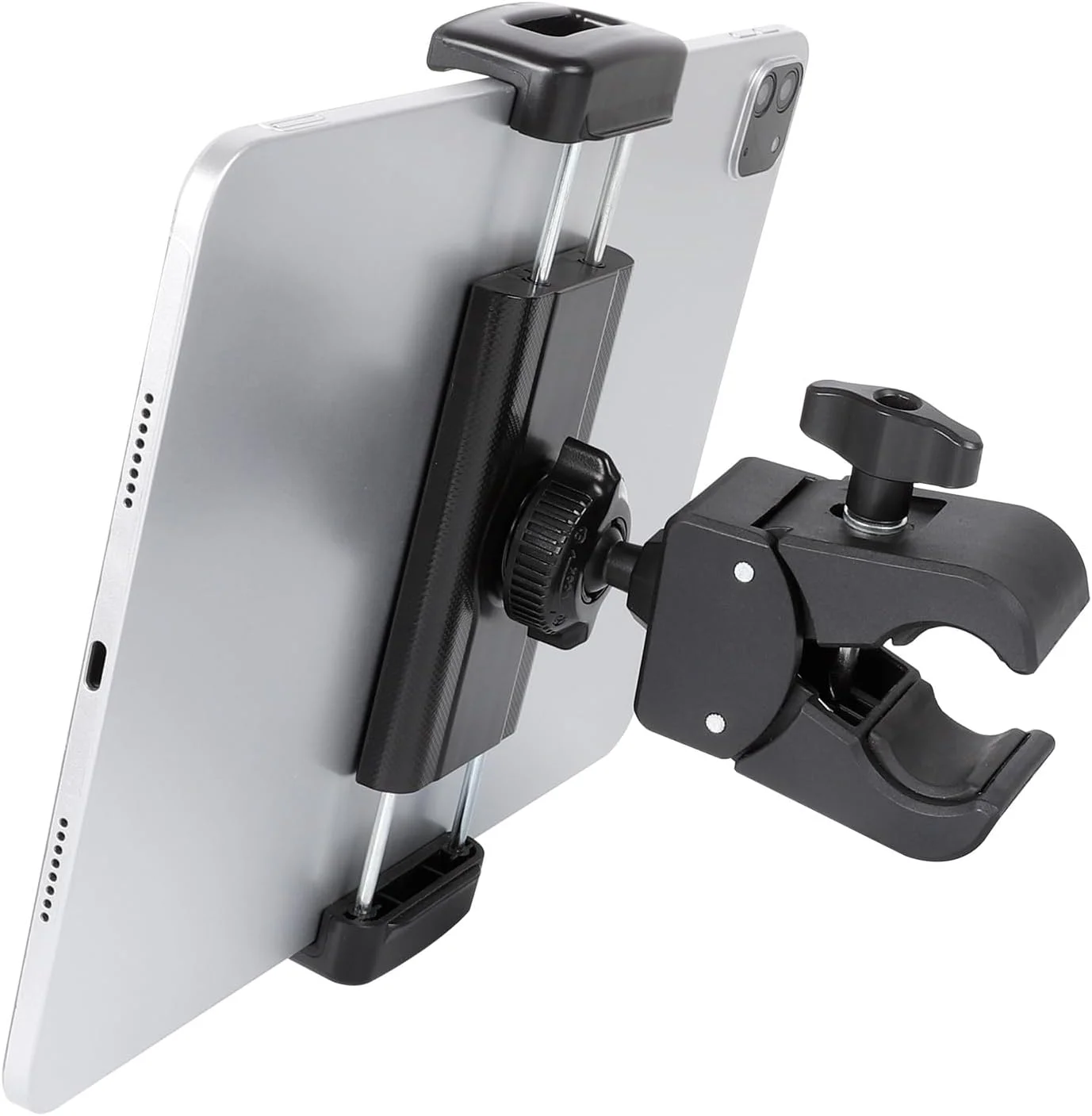 نگهدارنده تبلت گیره ای، نگهدارنده آیپد برای تردمیل، دوچرخه ثابت، کالسکه، دوچرخه سواری داخل سالن، سازگار با آیپد پرو 12.9 مینی، گلکسی تب، کیندل، آیفون (4.7-13 اینچ)
