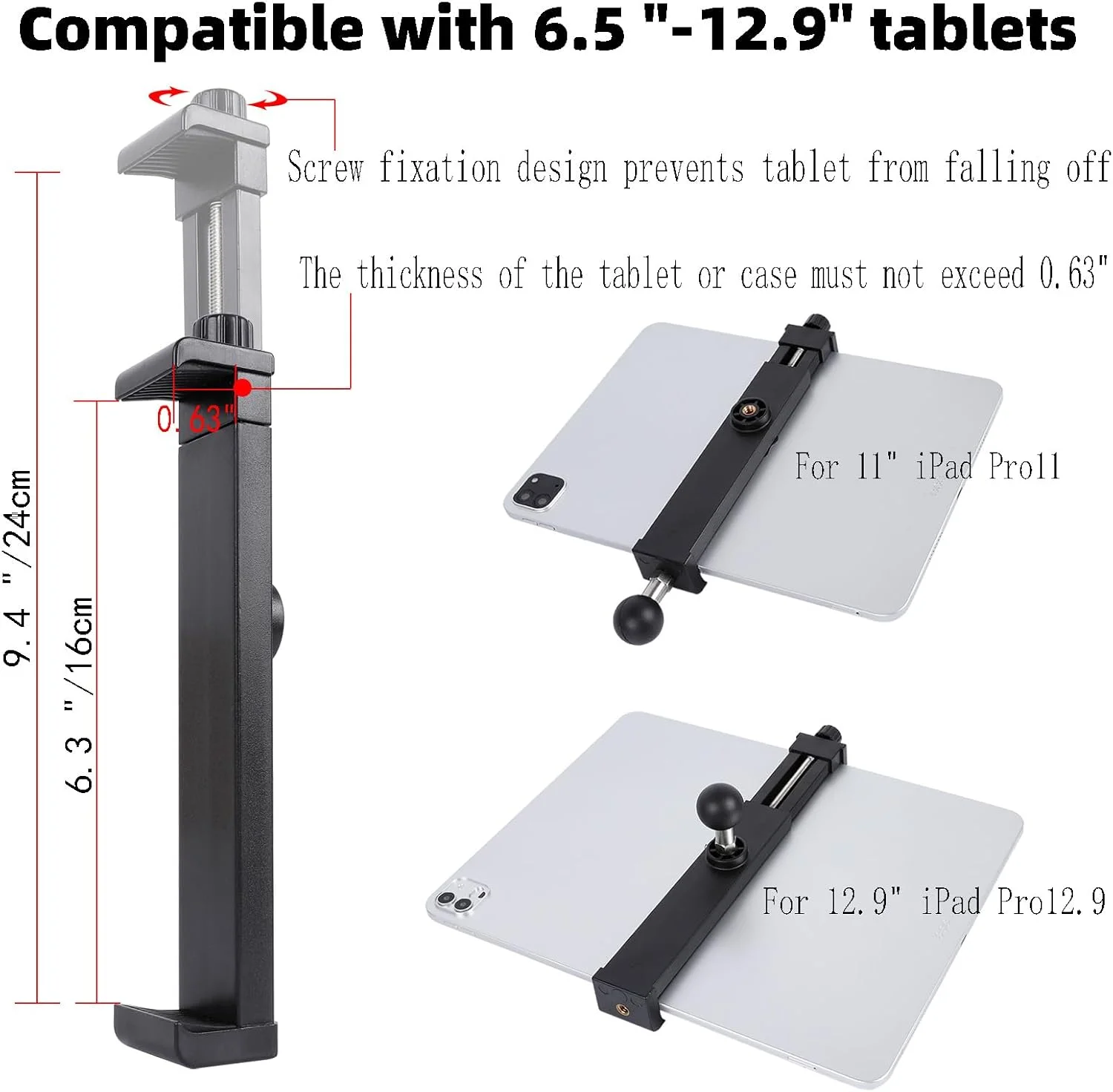 نگهدارنده آیپد - نگهدارنده تبلت نصب جانبی برای پایه میکروفون، با قابلیت چرخش 360 درجه دوگانه، قابل تنظیم برای آیپد پرو 12.9 ایر مینی و سایر تبلت های 6.5-15 اینچی نگهدارنده آیپد - نگهدارنده تبلت نصب جانبی برای پایه میکروفون، با قابلیت چرخش 360 درجه دوگانه، قابل تنظیم برای آیپد پرو 12.9 ایر مینی و سایر تبلت های 6.5-15 اینچی