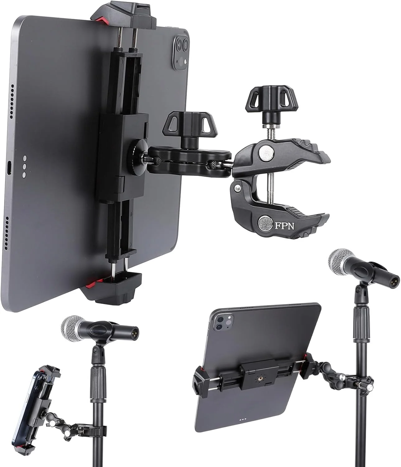 پایه نگهدارنده تبلت آلومینیومی برای پایه میکروفون، گیره نگهدارنده تبلت برای پایه میکروفون/تردمیل/کالسکه/دوچرخه ثابت، سازگار با آیپد پرو 12.9، گلکسی تب و گوشی های 4.7-13 اینچی پایه نگهدارنده تبلت آلومینیومی برای پایه میکروفون، گیره نگهدارنده تبلت برای پایه میکروفون/تردمیل/کالسکه/دوچرخه ثابت، سازگار با آیپد پرو 12.9، گلکسی تب و گوشی های 4.7-13 اینچی